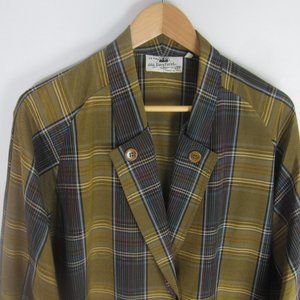 Vtg Ziegfield Le Follie Di Womens M Gold Plaid LS Blazer Jacket Oversized Italy